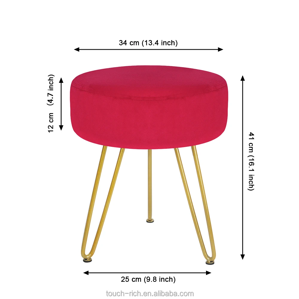 Круглый Бархатный оттоманка для ног, бархатный туалетный стул с золотыми металлическими ножками, мягкая подставка для ног, стул для макияжа, оттоманка