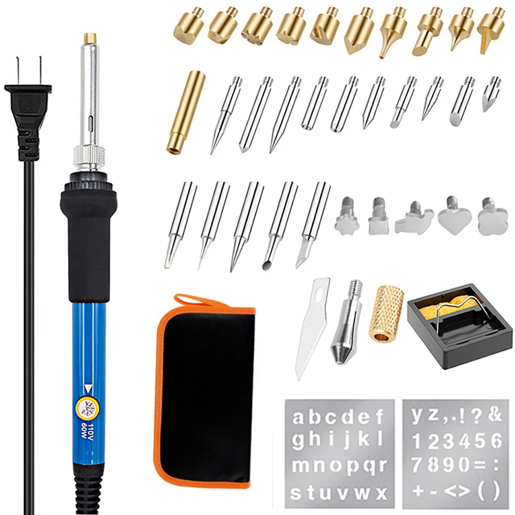 High quality made in China 37Pcs soldering iron branding kit temperature soldering iron heating wood burning pen welding tool