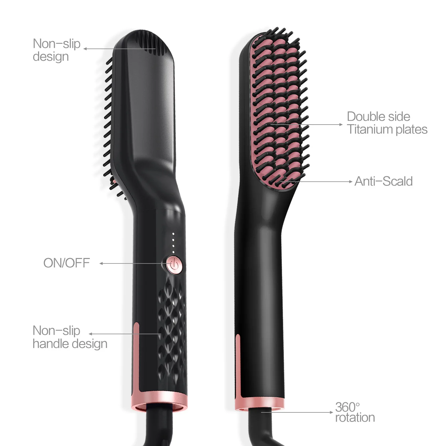 Ceramic Ionic Heating Control Beard Straightener Brush Anti-Scald Electric Multifunctional Quick Straightener Hair Styler Comb