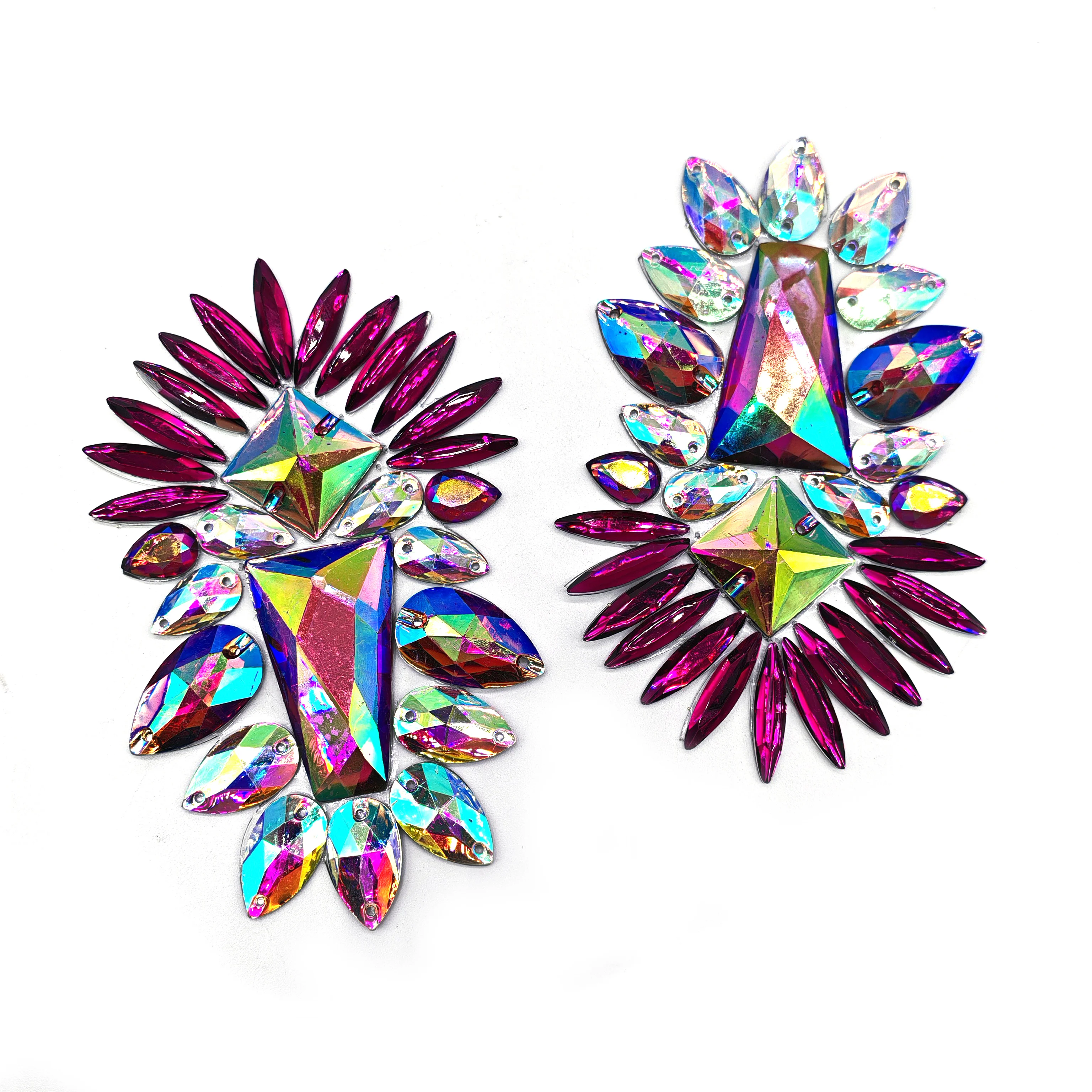 Carnival Festival Costume Accessory Pink Color Heat Transfer Resin Gem Applique Iron-On Rhinestone Patches For Clothing