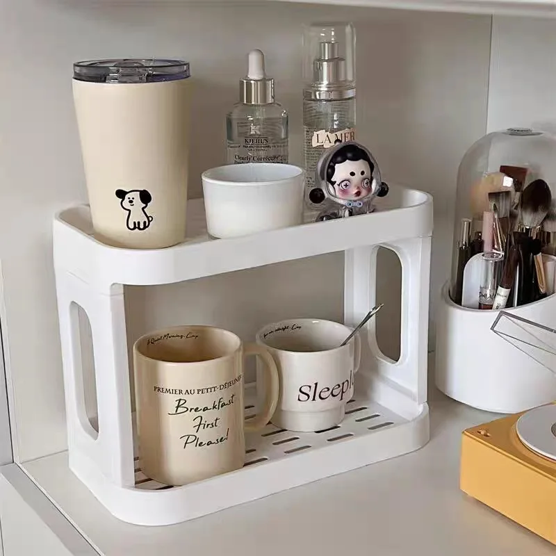 Double Layers Kitchen Shelf Folding Desktop Plastic Sundry Storage Rack