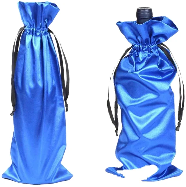 Customized personal satin bags with logo silk drawstring wine  bags