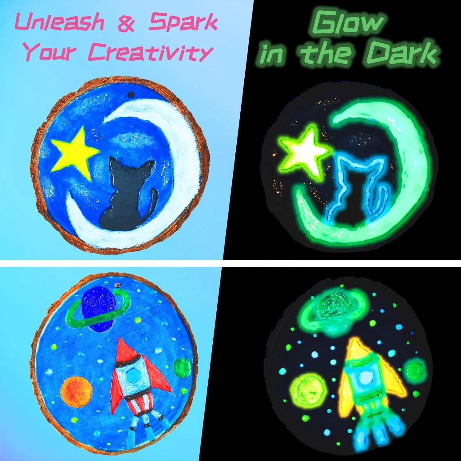 Wood Slices Craft Activities Kits - Glow in The Dark - Arts and Crafts Gifts for Kids Age 6-12 - Wooden Painting Craft Ki