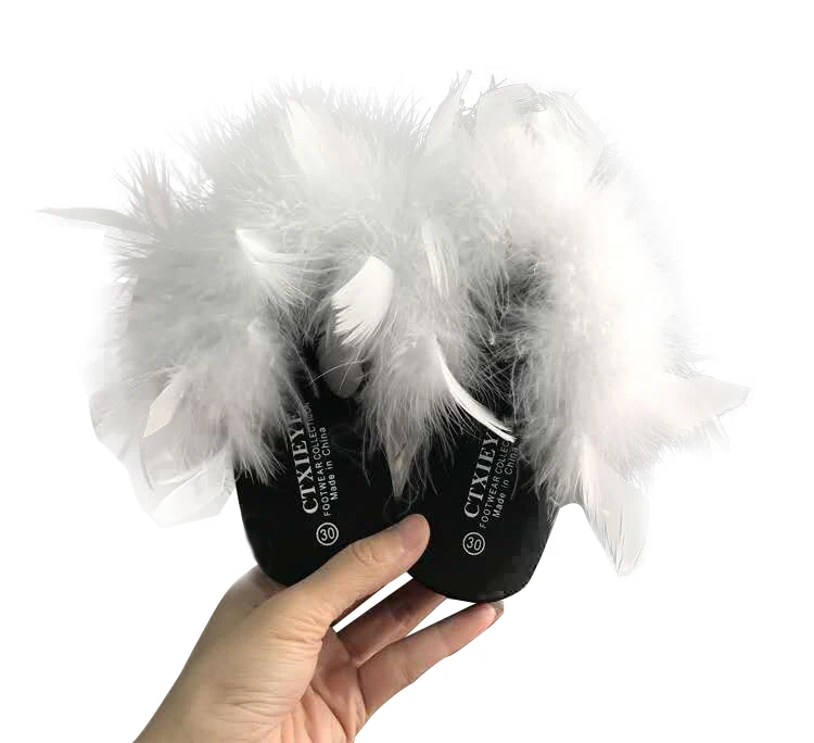 Cute Ostrich Skin Petal Feather Child Summer Cheap Slides Slippers Women Slipper 2020