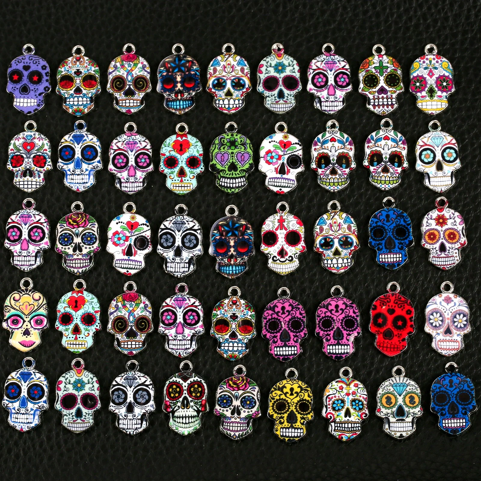 DIY Halloween Printing Alloy Skull Enamel Charms Pendant DIY For Handmade Earring Necklace Jewelry Making Accessories Charms