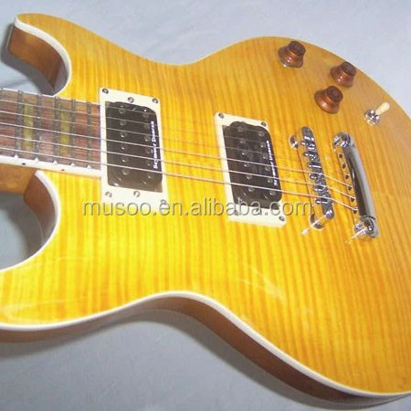 Musoo brand electric guitar LP guitar with flamed maple top in Yellow Color (SLP5020)
