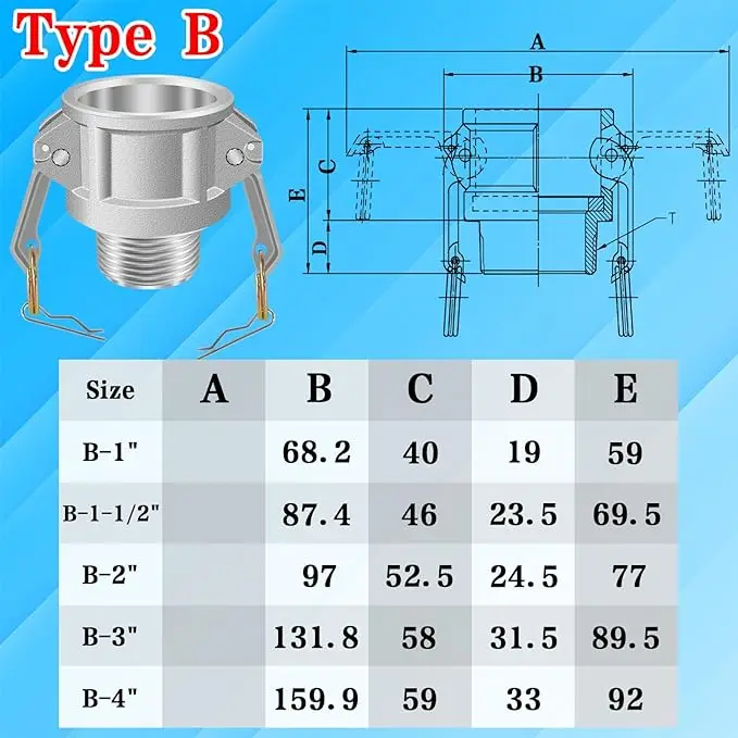 Aluminium Quick Coupling Camlock Coupling Camlock Connection Quick Coupling Camlock type B C D E F