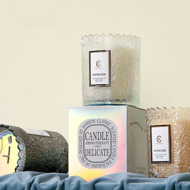 Ins Best Selling Fashion Embossed Glass Cup Jar Romantic Home Decor Ornament Gift Box Custom 200g 7oz Soybean Wax Scented Candle