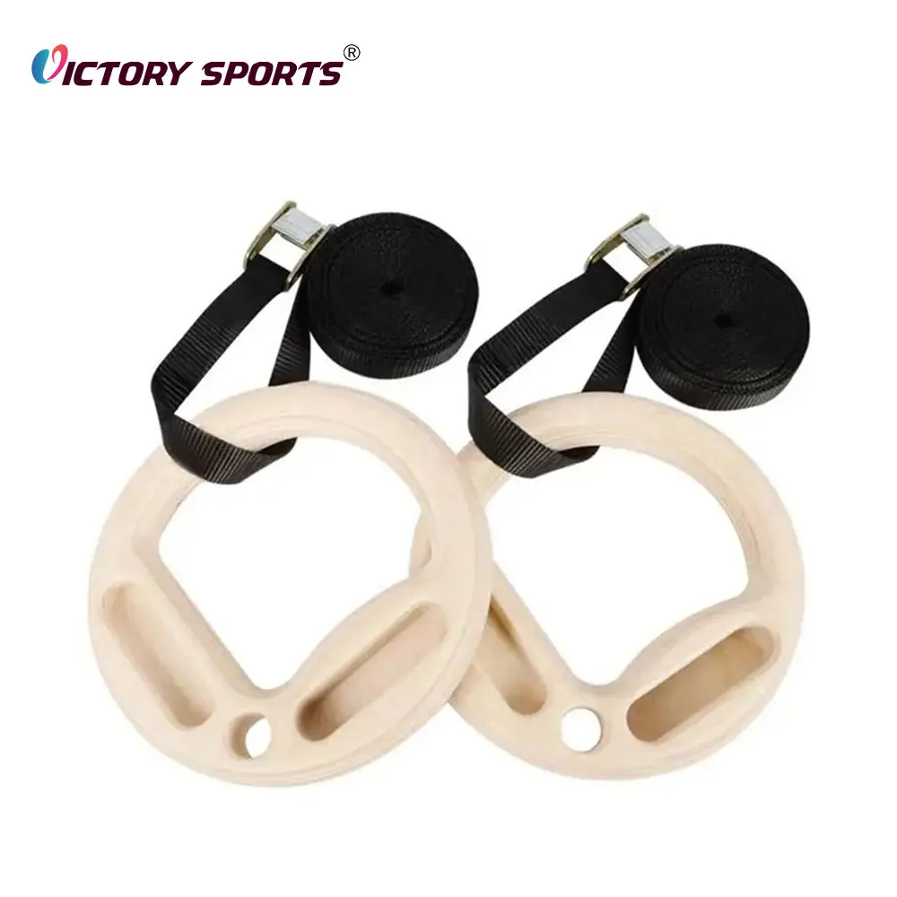 Fitness adjustable digital printed exercise strap wooden gymnastic rings for sale
