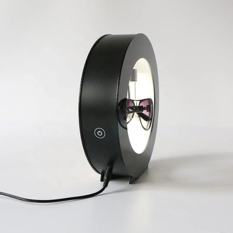 Wholesale Direct Prices Oval Shape Black White Red Rotating Magnetic Levitation Acrylic Glasses Display Stand with Led Light