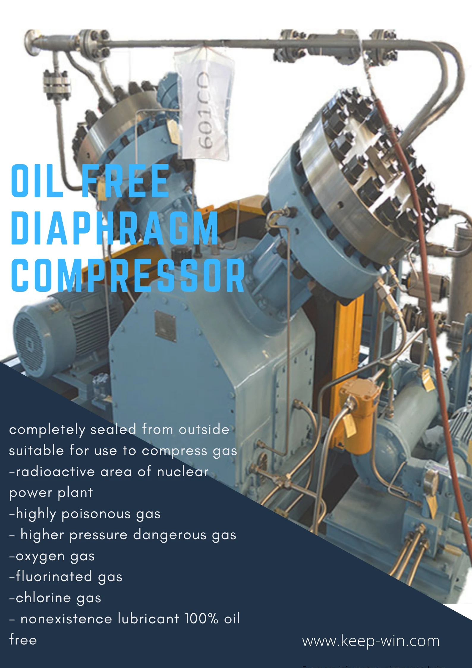 helium oxygen hydrogen compressor high purity oil free membrane compressor