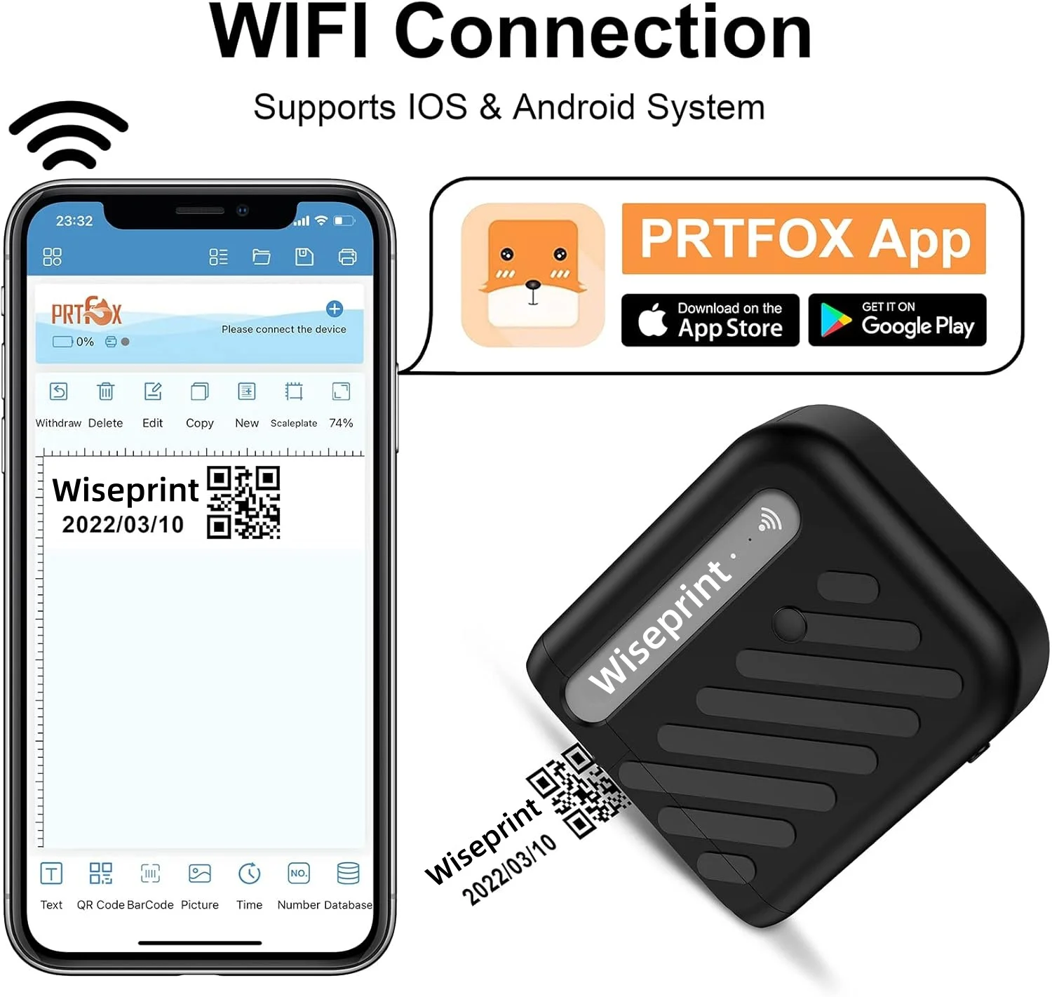 WISEPRINT Мини Ручной струйный принтер заводская цена 300dpi Черный Желтый Белый беспроводной