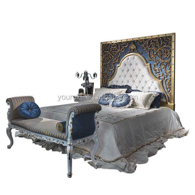 Handmade Carved wood Classic Bed, Arabic style Luxury Bedroom furniture, European design bed
