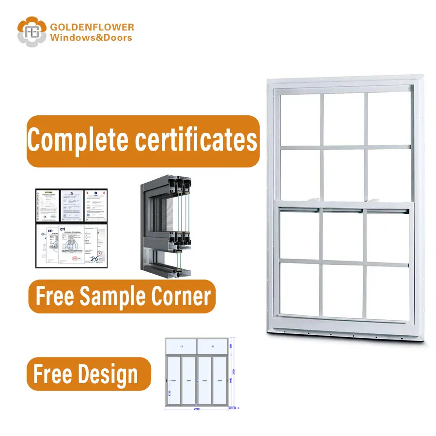 New Style Single Hung UPVC Windows Soundproof Double Hung Vinyl Vertical Sliding Vertical Single Hung Plastic Windows Soundproof
