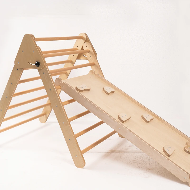 Wooden baby Triangle Climber With Ramp For Indoor Exercise Gym Toy Climbing Triangle Set