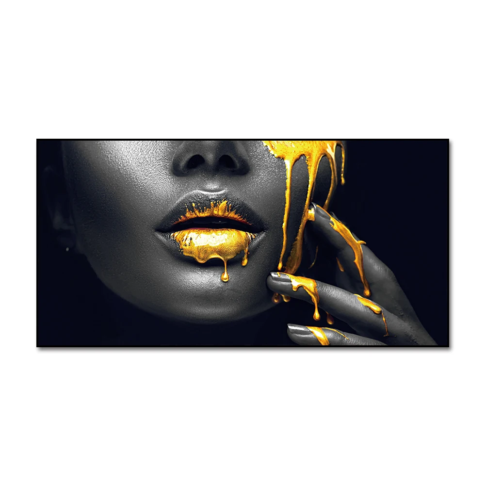 Gold Lips Crystal Porcelain Painting with Frame Fashionable Beauty Art for Home Decor Wall Art Print Landscape Paintings