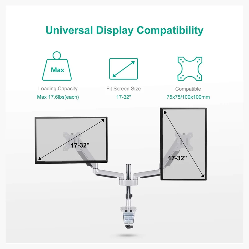 aluminum monitor arm for dual computer monitor