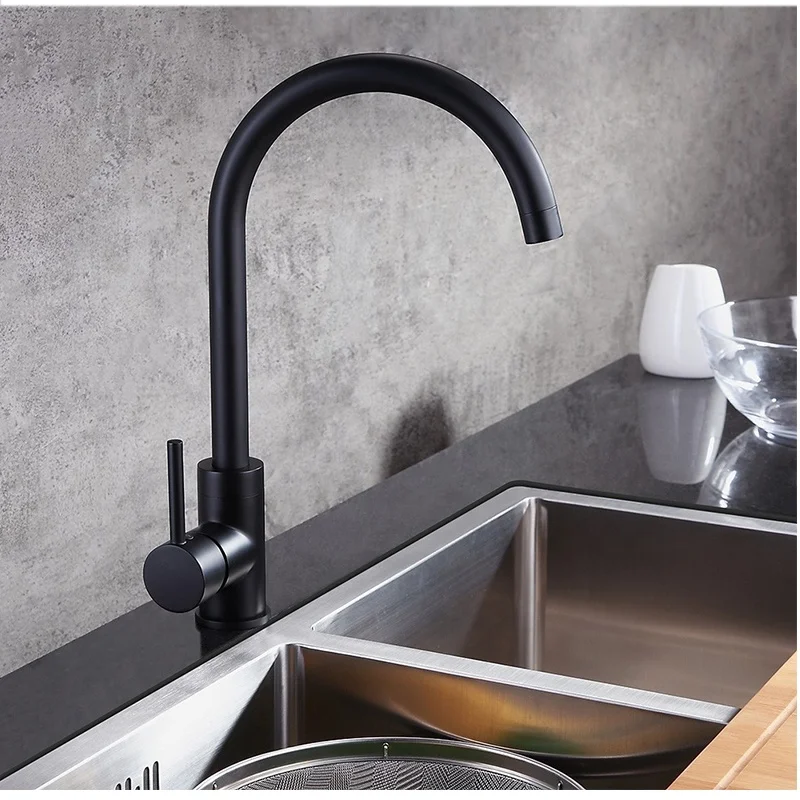 Single Handle Single Hole Matte Black Spring Kitchen Faucet With Faucet Hole Cover Kitchen Sink Faucet For Sink