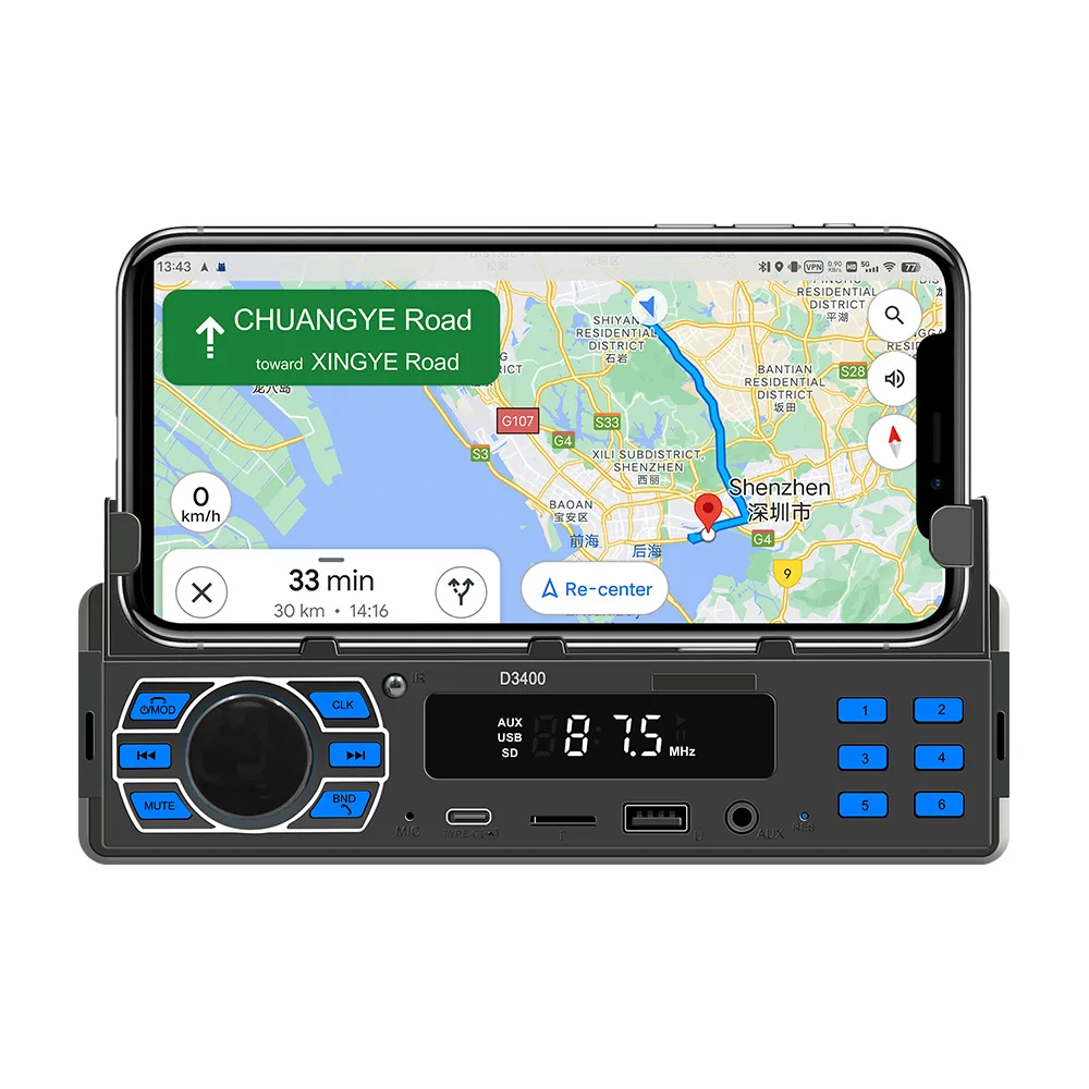 1 Din Car Radio MP3 Multimedia Player Bluetooth USB Port FM Receiver Stereo Autoradio 12V In-Dash Cars WMA MMC Support