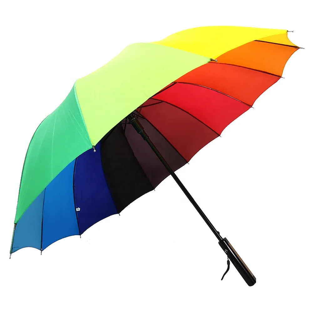 OVIDA 14 ribs large multi color rainbow golf umbrella windproof promotion logo golf umbrella custom colorful