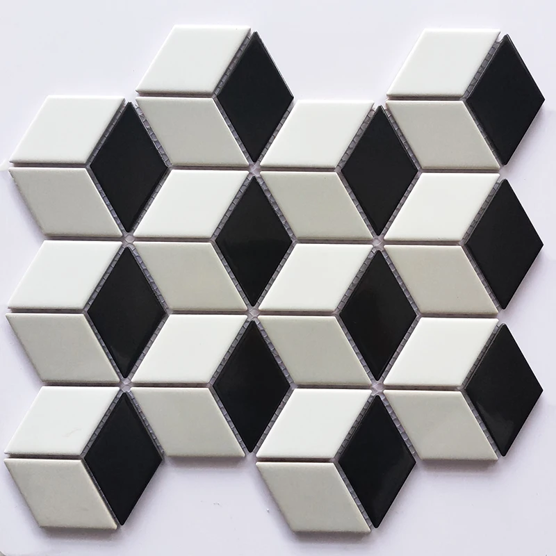 Diamond Pattern 3D Black and White Grey Porcelain Mosaic Tile for Bathroom and Kitchen backsplash