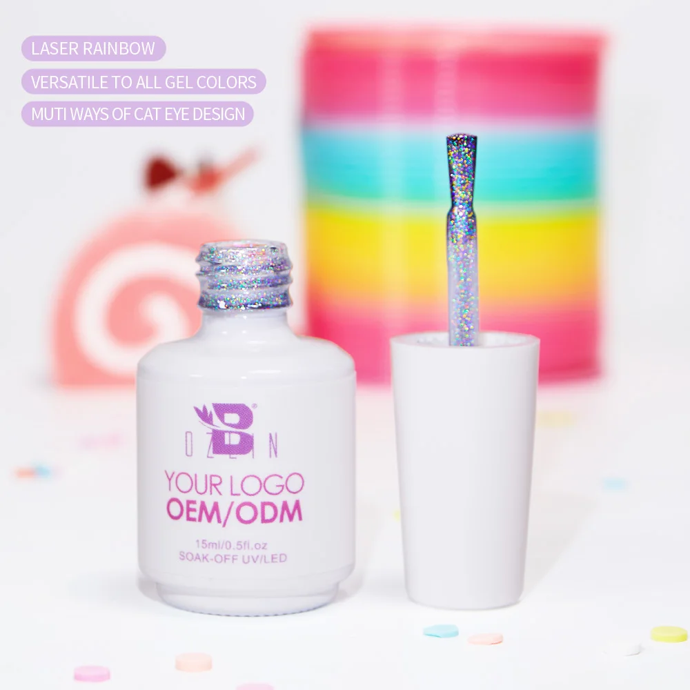 Laser Rainbow Cat Eye Gel Top Coat 15Ml Private Label Holo Cat Eye Nail Polish Soak Off Uv Gel Nail