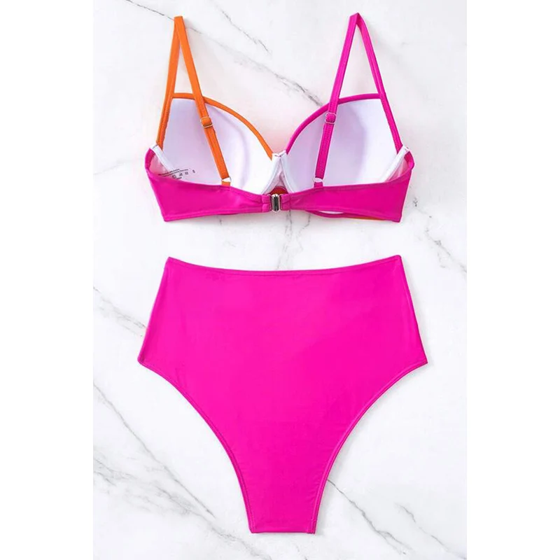 Dear-Lover Wholesale Fast Shipping Patchwork Twist Bikini High Waist Swimsuit Bikini Set Custom Logo