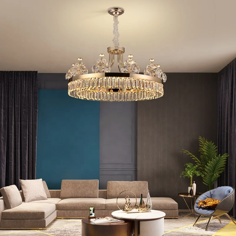 Luxury Hotel Home led pendant Lighting 2 Tiers Large Chandeliers with K9 Clear Crystal Lampshade