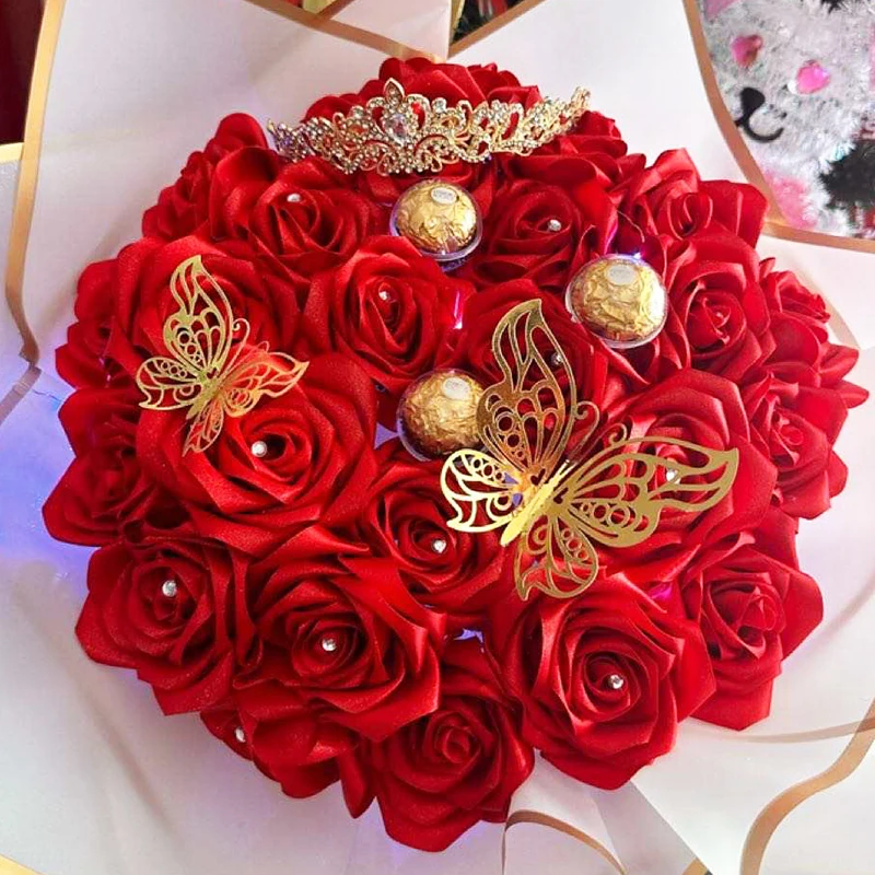 Wholesale Eternal Roses Bouquet  Red Gold Satin ribbon Roll Solid 1.5 inch 100 yards 4 cm Satin Ribbons for Ribbon Roses Flowers