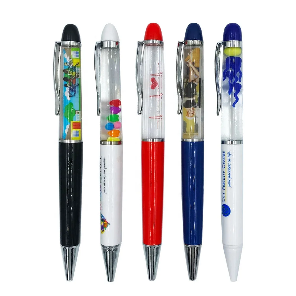 Promotional 3D Floater  Filled Floating ball pen Liquid Ink Pen with Customized Logo