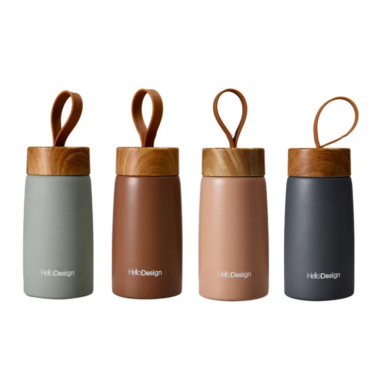 Wholesale colorful 280ml wood grain 304 vacuum water cup cute bottle thermo mug thermo with lid