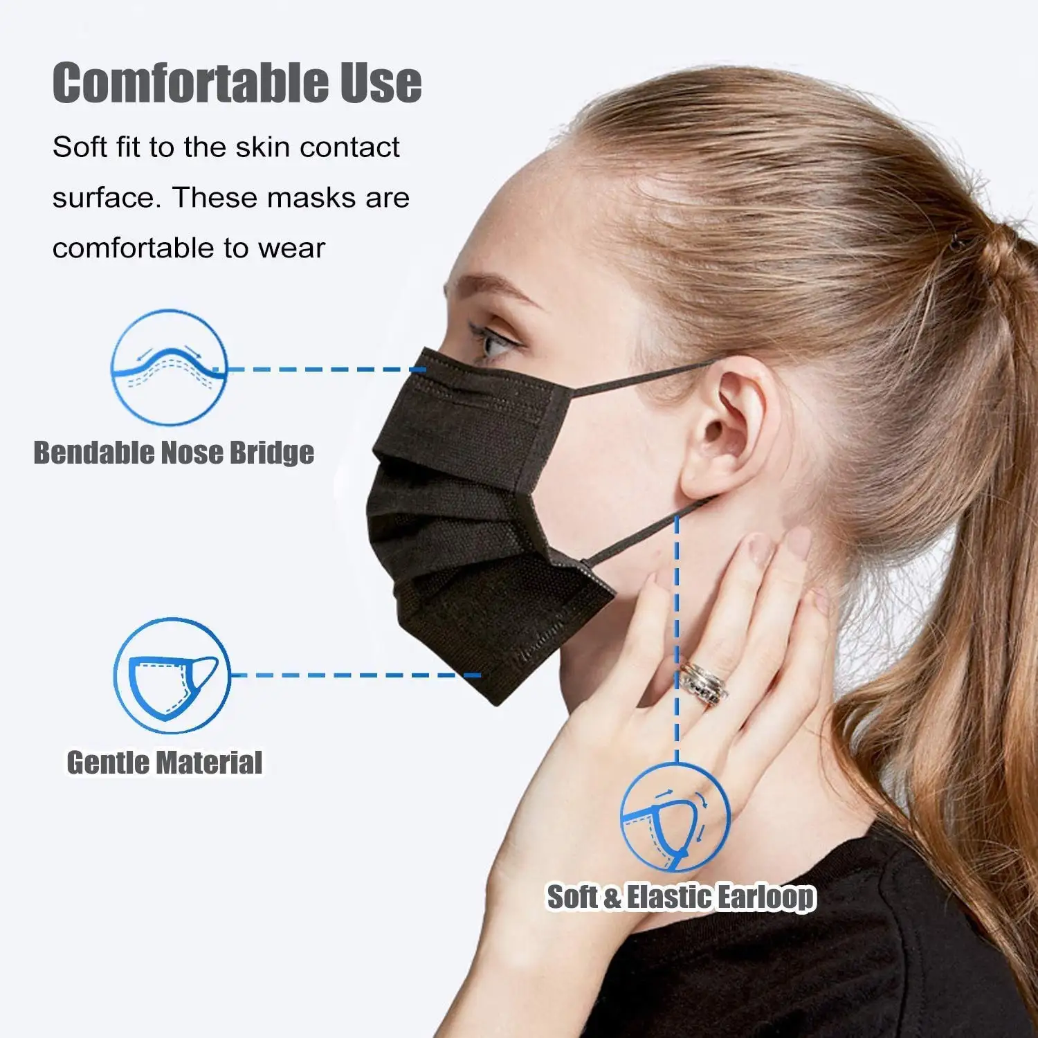 Manufacturer Disposable 3 Ply Black Face Mask