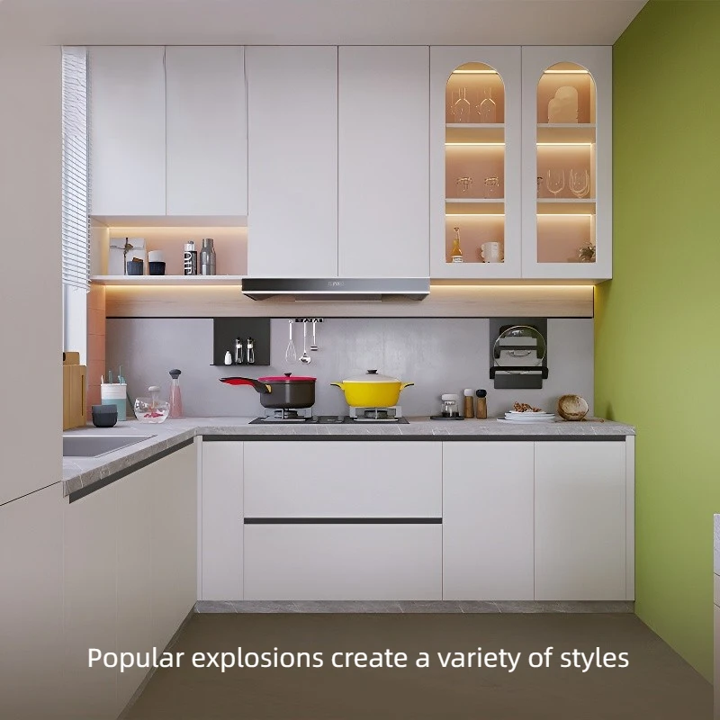 Automatic Modern Designs Granite Countertop HDF Solid Wood Lacquer Modular Kitchen Cabinets