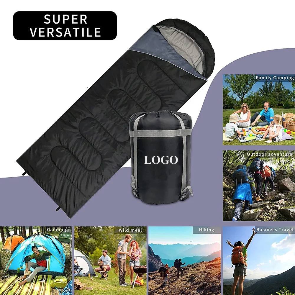 Outdoor Camping Waterproof 210T Polyester Fabric Sleeping Bag with Carry Bag