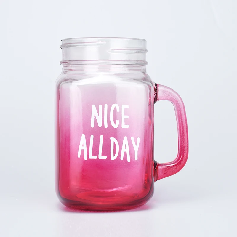 Custom logo 480ml 16oz drinking glasses bottle reusable coffee juice mason cup with handle