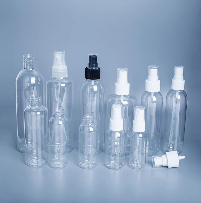 2 oz 4 oz 8 oz clear PET cylinder round glue squeeze empty cosmetic shampoo oil bottled with flip twist pump spray cap