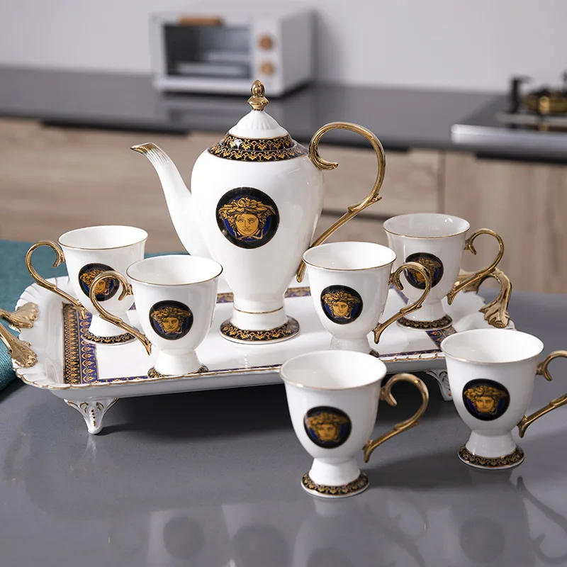 Luxury European Bone China Coffee Set Simple Home Tea Set English Afternoon Tea Cups Set of 6 with Plates