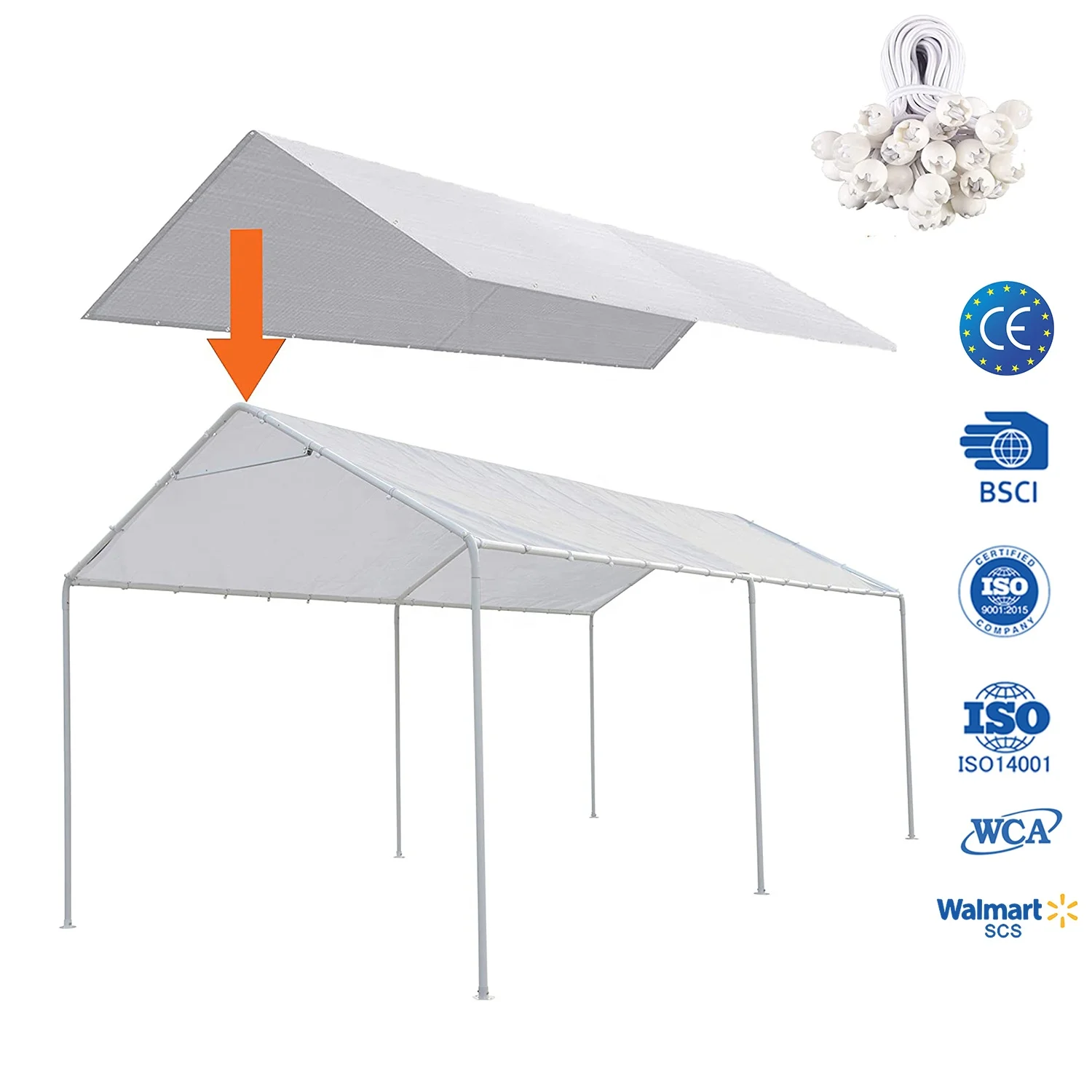 Wholesale 10 x 20 Ft Carport Replacement Canopy Cover with Bungee Ball Cords Garage Top Tent Shelter Tarp Marquee Car tent