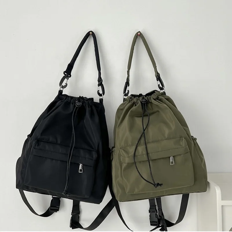 Wholesale Green Nylon Draw String Sports Backpack Tote Bag Japanese School Backpacks Casual Handbag