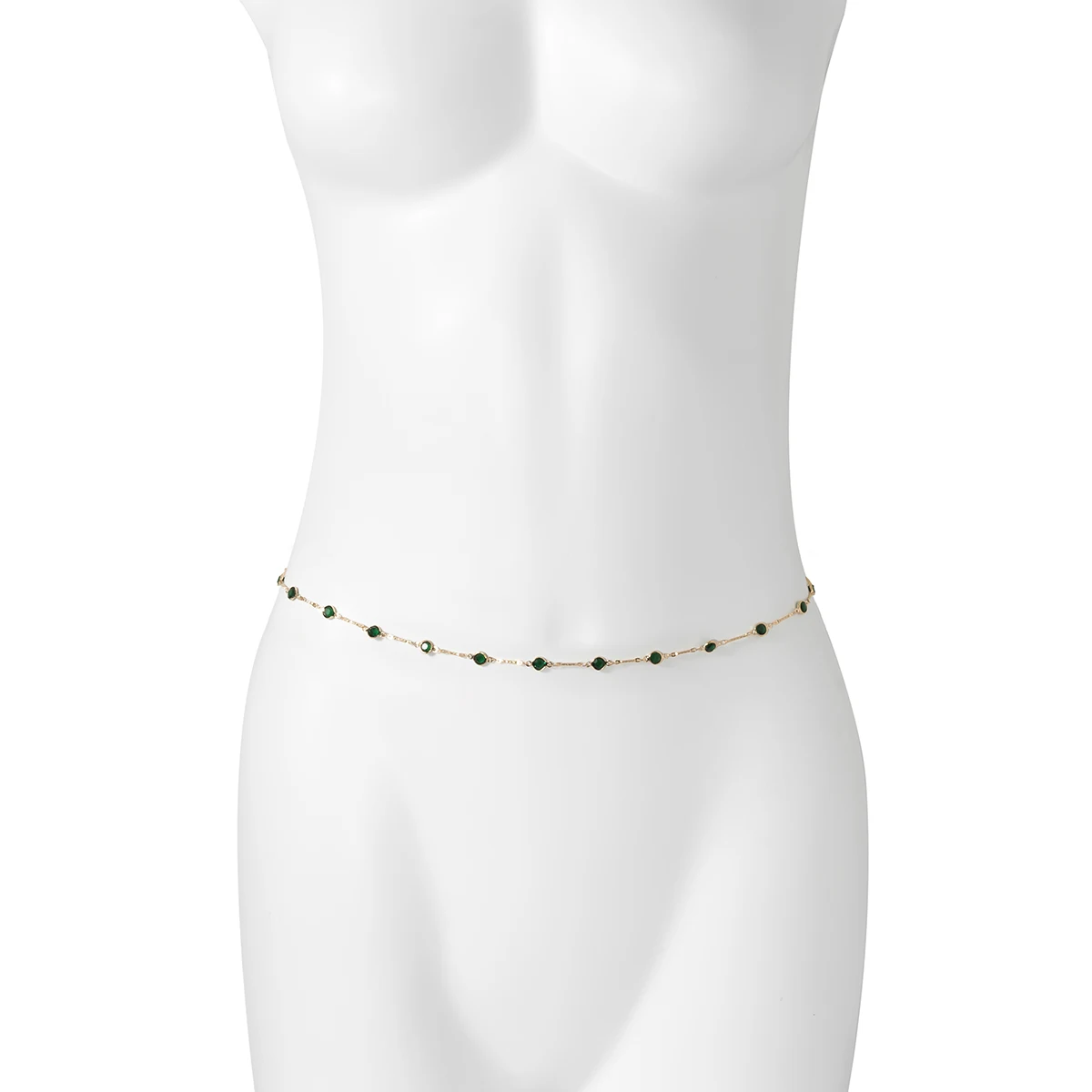  SHIXIN New Popular Green Rhinestone Beaded Waist Chain Retro Shiny Crystal Link Belly Wholesale Body for