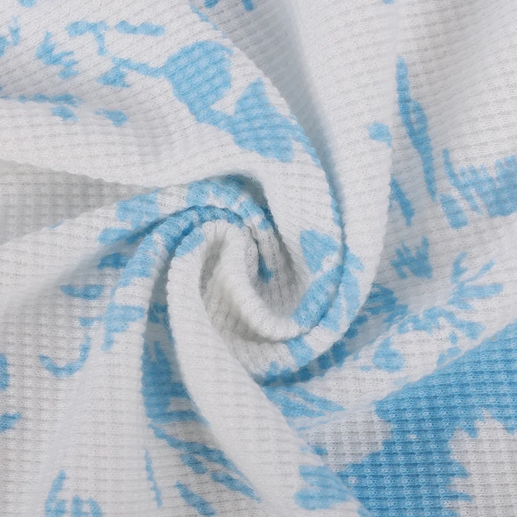 
Customized Spring Summer White Fashion Elasticity Waffle Modal Spandex Printed Fabric For Garment 
