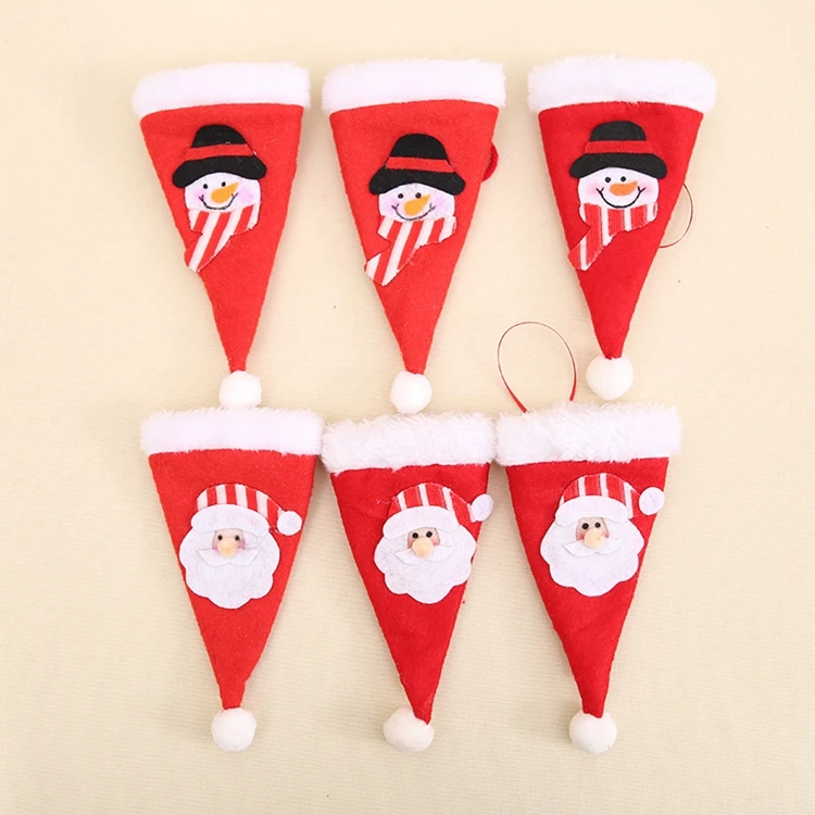 
Xmas party dinner supplies mini bottle candy santa hats felt tableware storage bag cutlery christmas silverware holders 