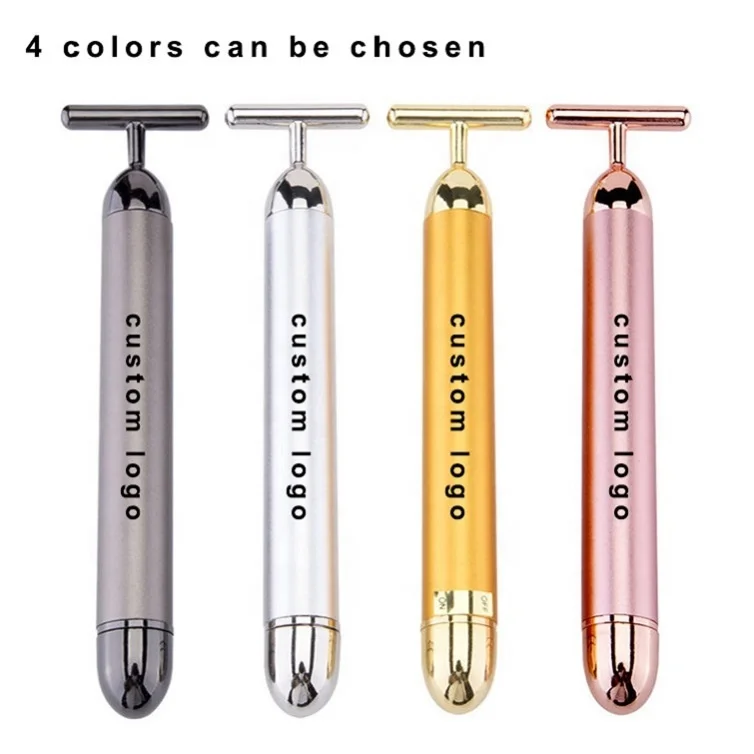 2023 Hot Selling 24K Gold T Face Electric Face Lift Roller Vibrating Gold Energy Beauty Bar