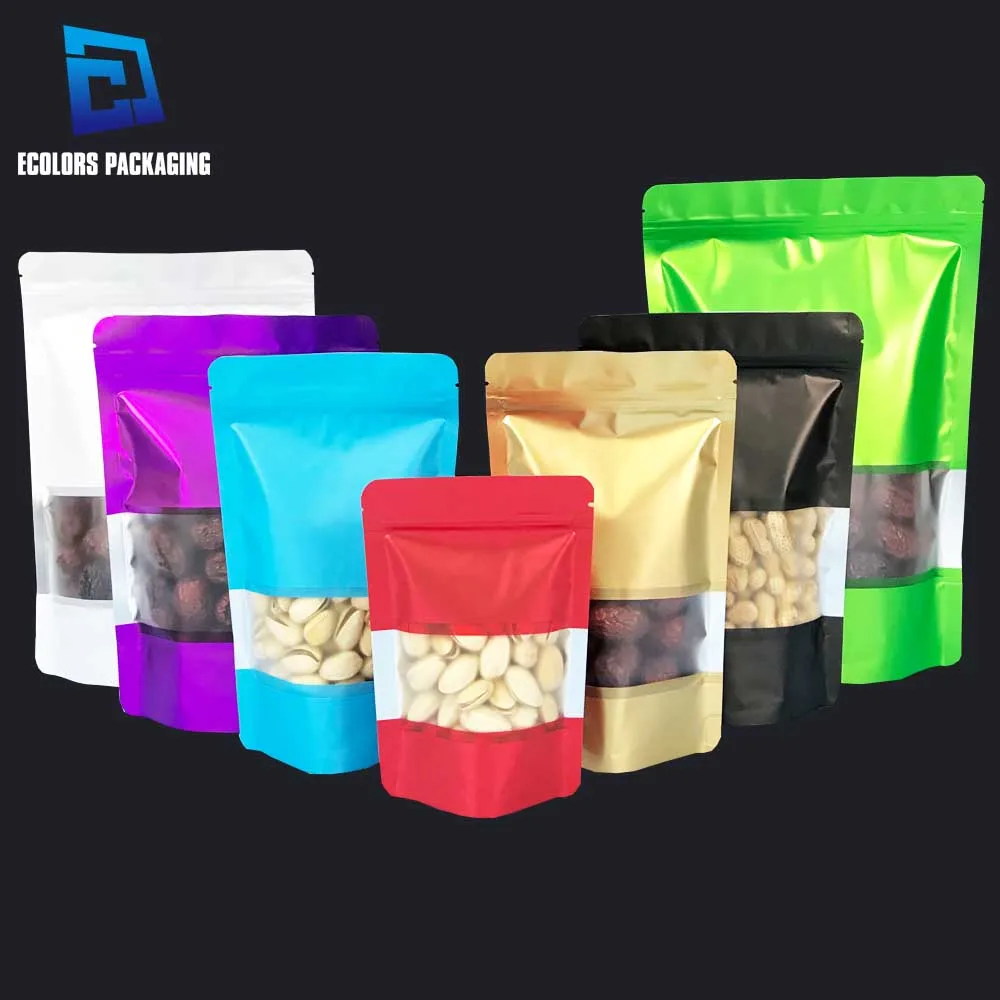 Multicolor Wholesale Plastic Snack Candy Food Packaging Resealable Doypack Bag Matte Metallic Stand Up Zipper Pouches