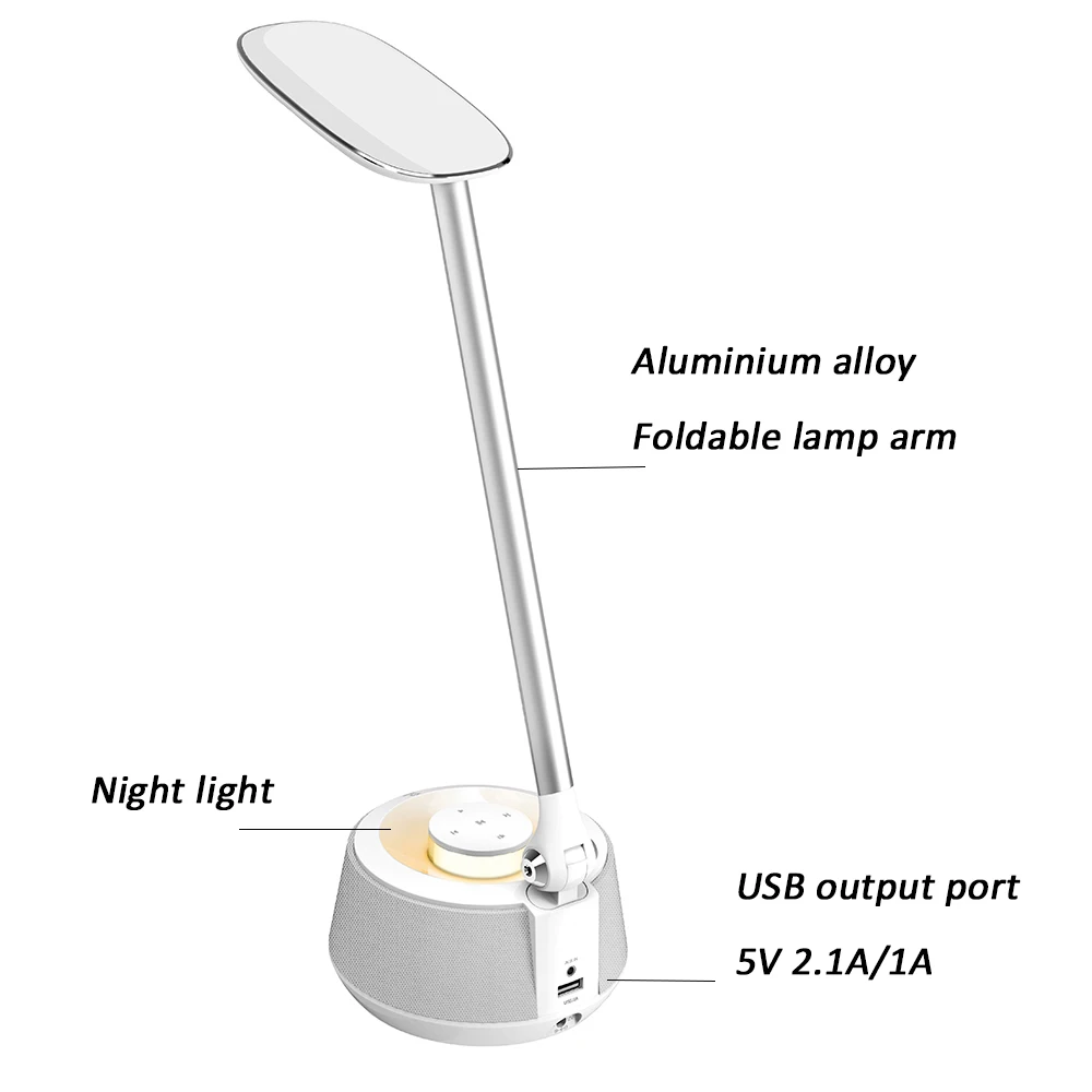 Современный дизайн Светодиодная настольная лампа с беспроводной динамик регулируемой яркостью USB зарядное устройство для