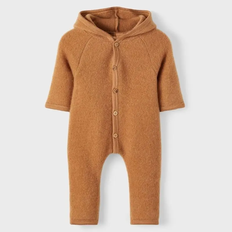 OEKO Certified Merino Wool Baby Clothes Wholesale Prices Baby Onesie Brown Long Sleeve Baby Romper
