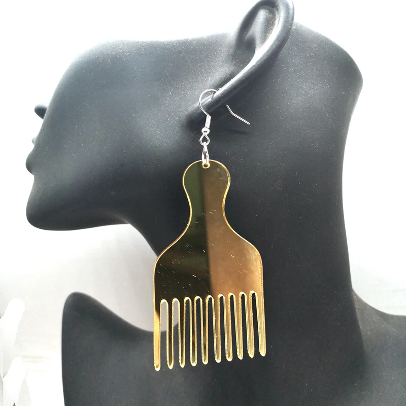 Acrylic Mirror Comb Pick Wooden Earrings