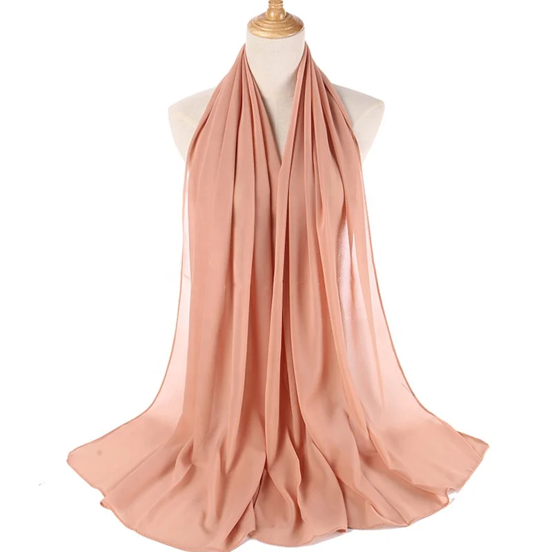 Wholesale Turkey Monochrome Chiffon Large Size Scarf Islamic Muslim Malaysian Women Wrap Hijab Shawl Instant Scarf