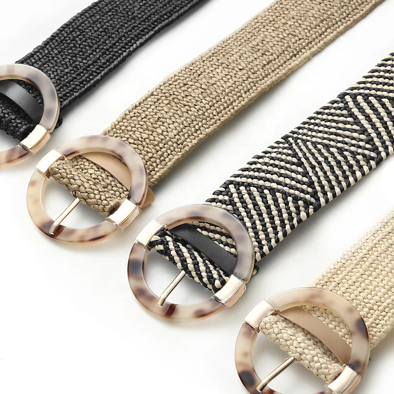 Bohemian Style Plastic Pin Buckle Dress Belt Ladies Fashion Cotton Linen PP Straw Woven Belt