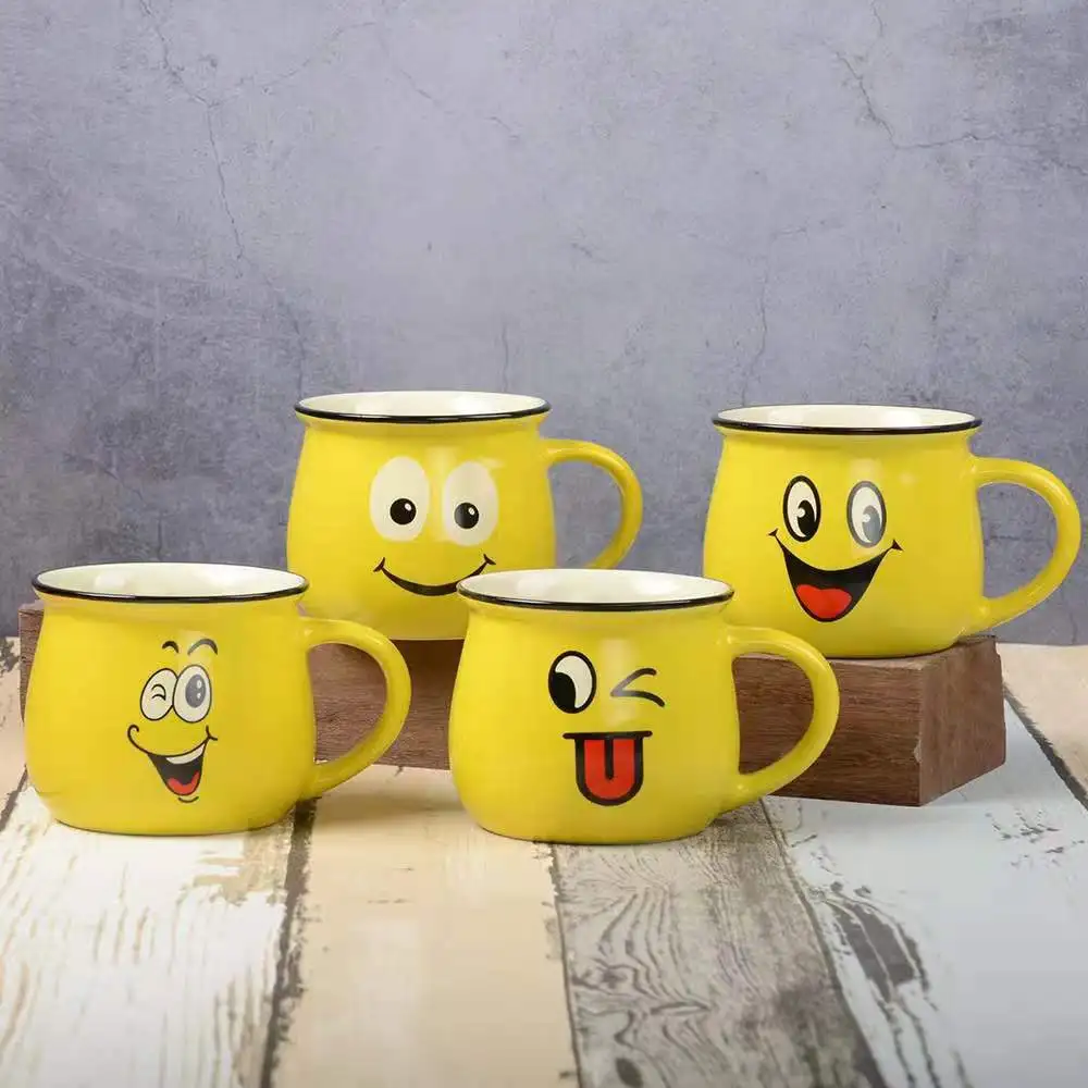 Retro  smile face expression yellow ceramic cup  for milk/tea/coffee mugs